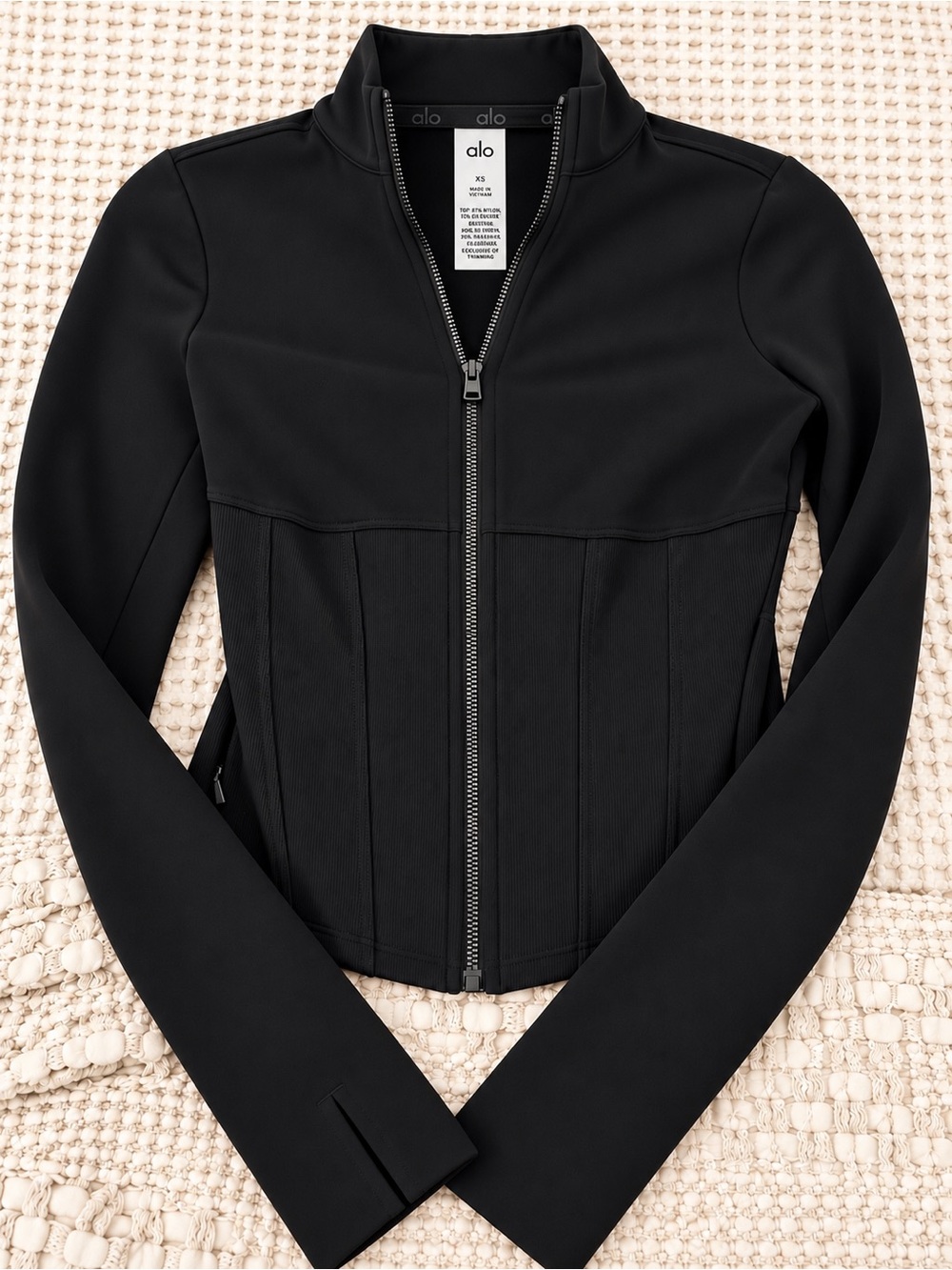 ALO Yoga Full Zip Corset Jacket Black Airbrush Bodycon XS